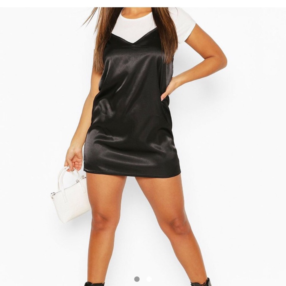 Slip satin dress with white t shirt